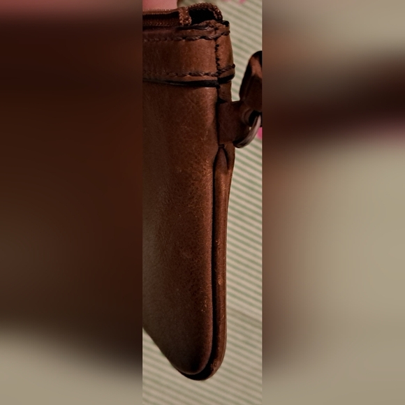 Vintage Y2K Fossil Tan Leather Boho Neutral Casual Wristlet Clutch Bag Keychain - Picture 6 of 8